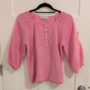 LOFT Crinkled Blouse in Vibrant Pink